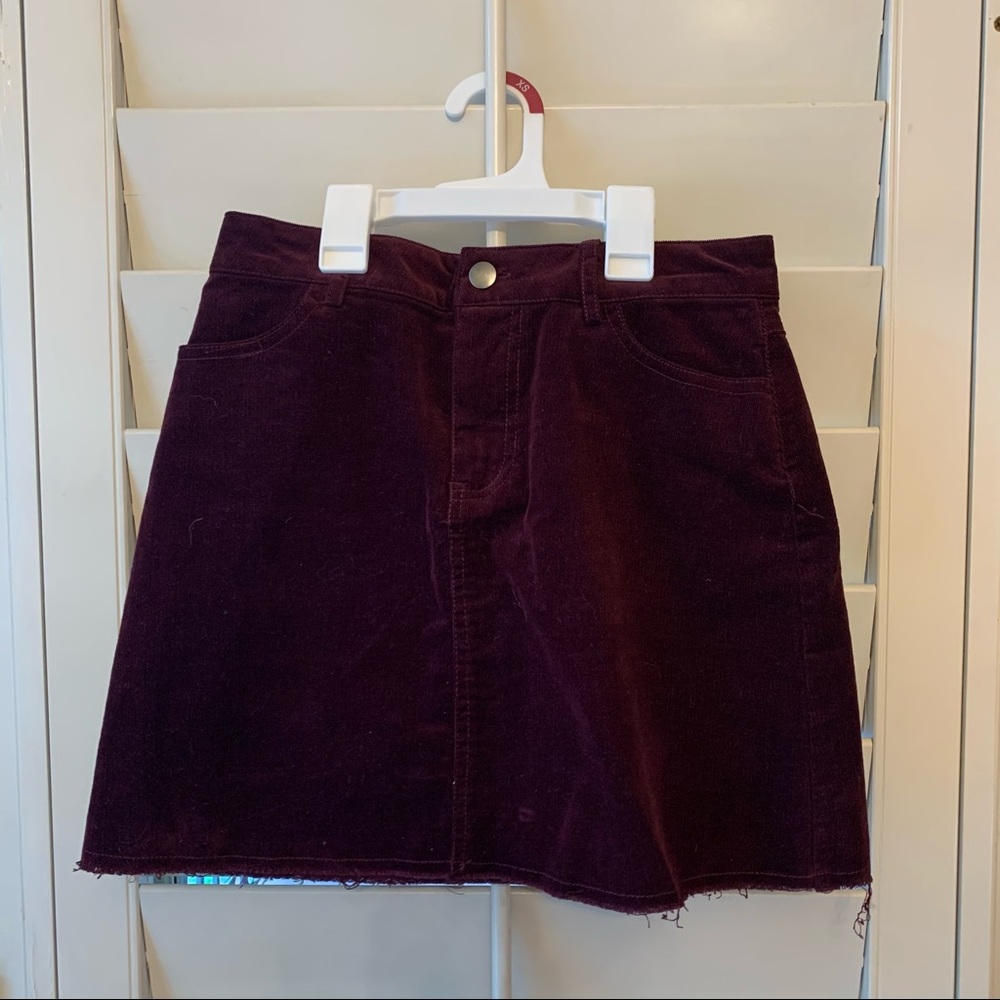 Red velvet mini skirt